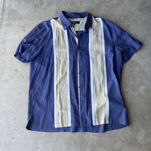 Nat Nast Originals Bowling Shirt Silk Cotton Blend Blue Clay Size Large